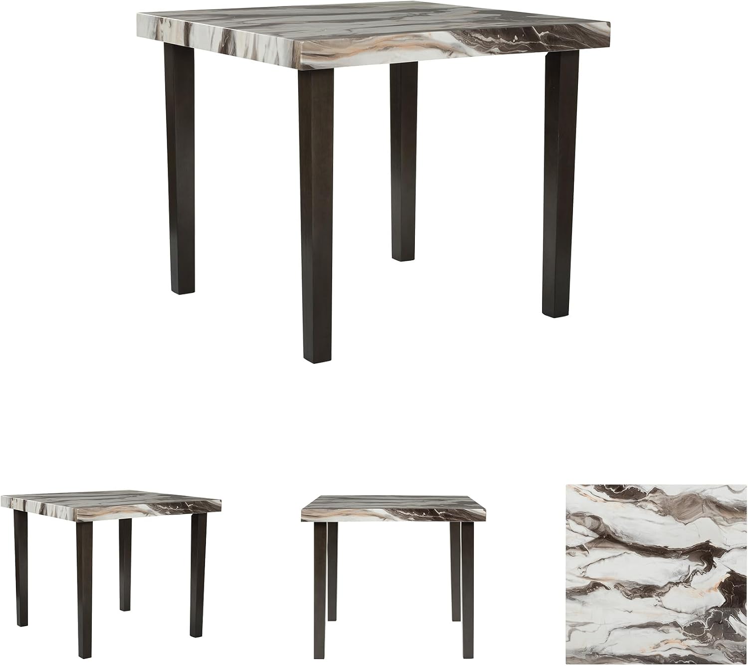 Signature Design by Ashley Counter Height Dining Table, Square Faux Marble | Solid hardwood frame, MDF substrate, Decorative paper laminate, Polyester topcoat, Seats 4, Zendalia Series