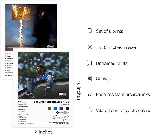 Miniatura 2 de DIDIDO J Poster Cole - Portada de álbum, impresión limitada, pósteres de lienzo musical de rapero, arte de pared, juego de 6 para decoración de