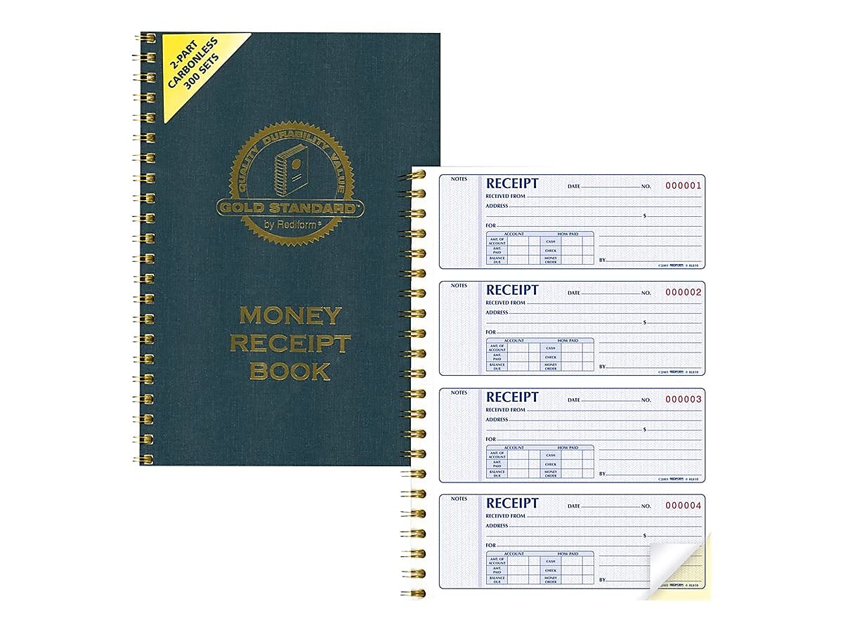 Money Receipt Book, 7 x 2 3/4, Carbonless Duplicate, Twin Wire, 300 Sets/Book, Sold as 1 Each