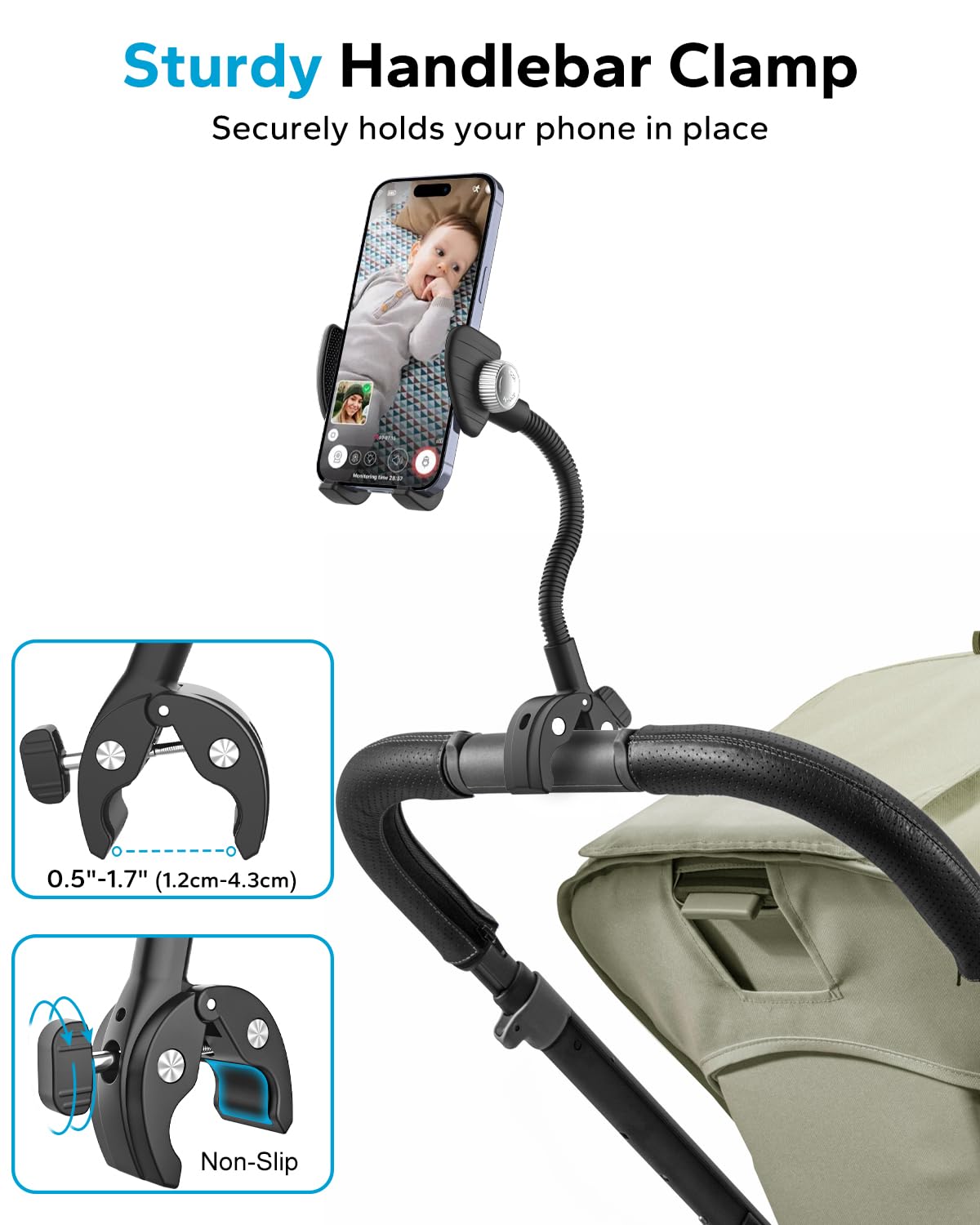 GDZN Supporto per cellulare per sedia a rotelle e passeggino, supporto per cellulare per bicicletta, manubrio per tapis roulant
