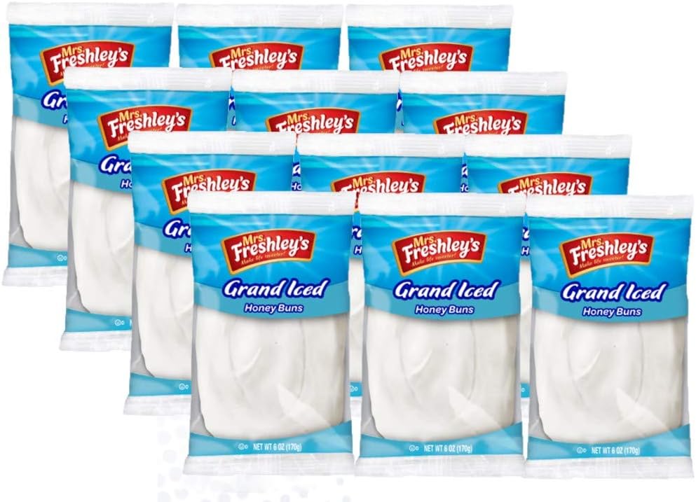 Mrs. Freshley's Grand White Iced Honey Buns, Individually Packaged, 6 oz., Pack of 12