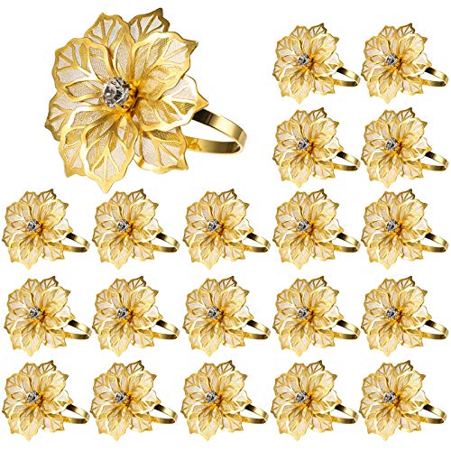 Top Rated Tebery 20 Pack Gold Flower Napkin Rings Holders with Hollow Out for Wedding Party Holiday Banquet Christmas Dinner Delicate Serviette Buckles Decor Favor