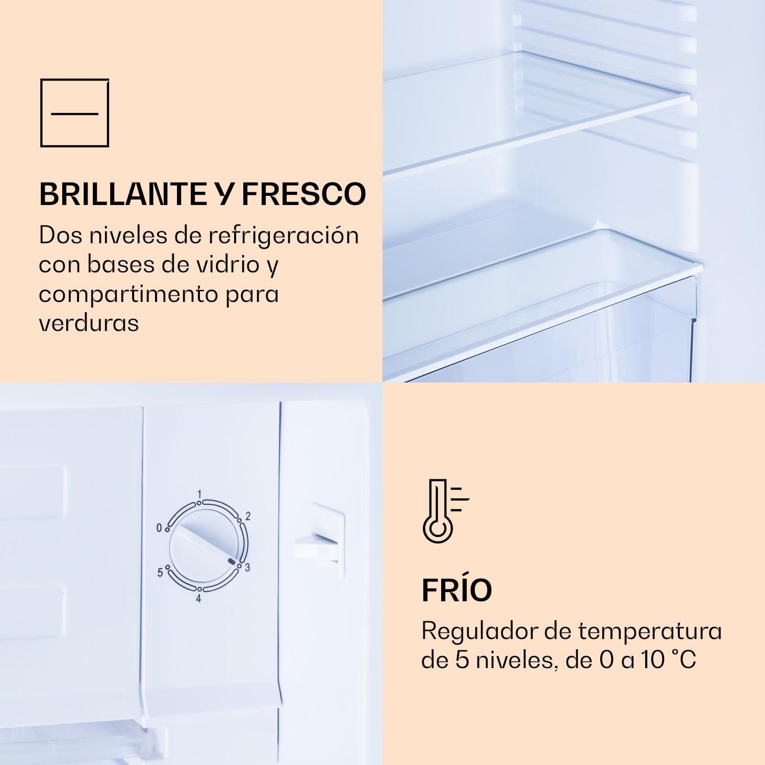 Klarstein CoolArt Kühl nevera combi - nevera con 2 alturas, termostato con 5 niveles, de 0 a 10 ºC, volumen interior: 79 litros, tono: pastel