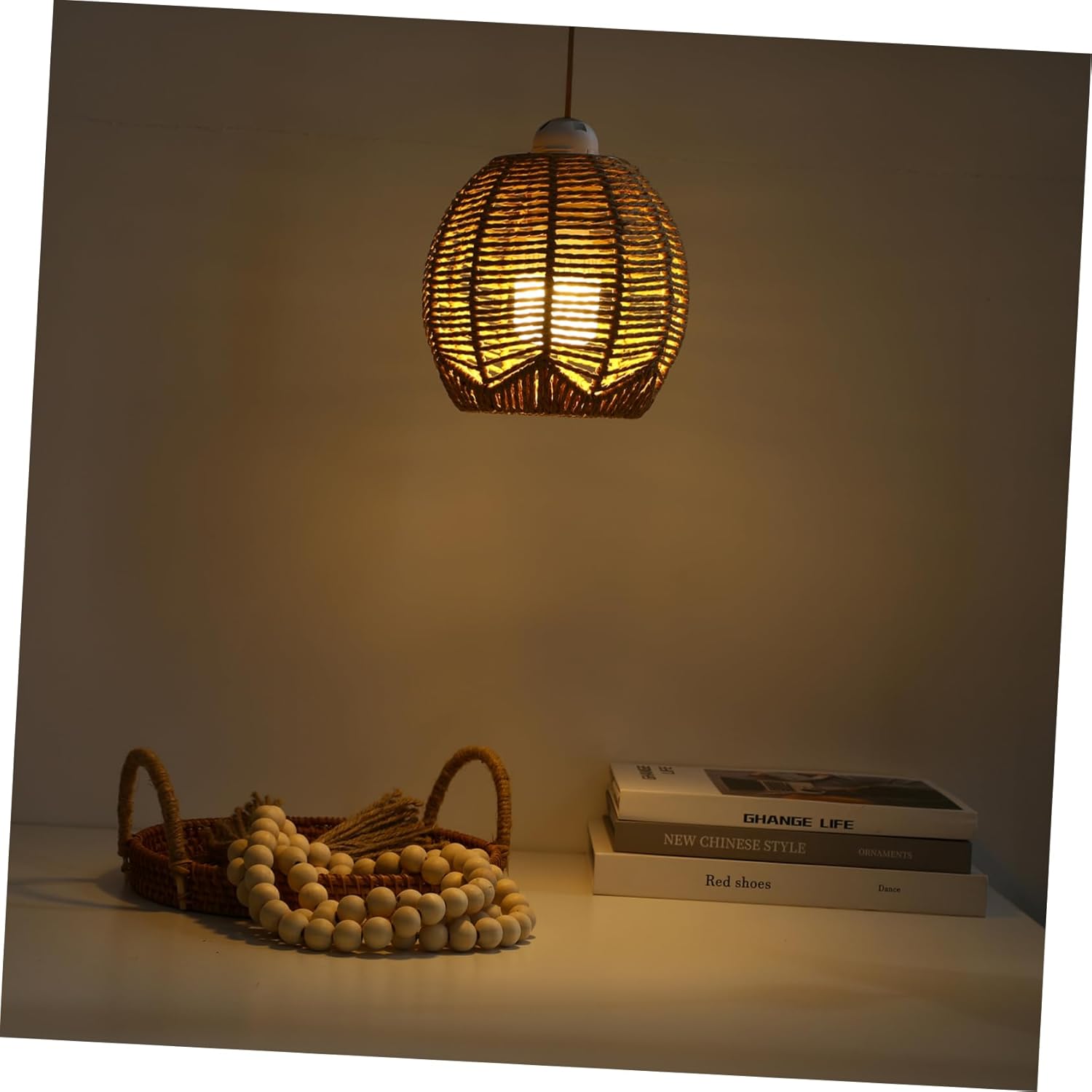 DOITOOL 2 Pcs Rattan Lamp Shade,5.9"W x 5.5"H Pendant Lamp Shade Farmhouse Lamp Shades,Boho Lamp Shades Replacement for Pendant Light Floor Lamps Chandelier Wall Sconces Light