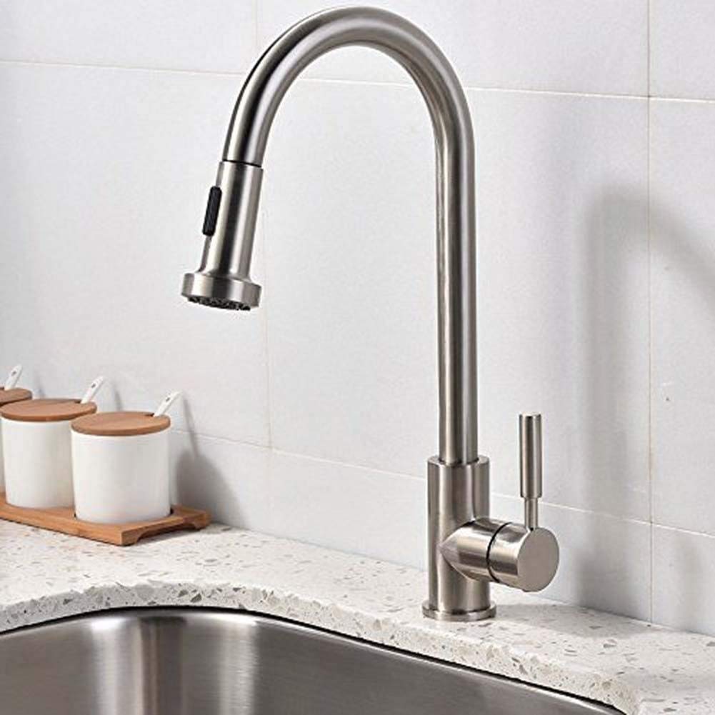 Grifo de Cocina, Grifo Cocina Extraible, Giratorio de 360 Grados Grifos Cocina Extensible de 2 Vías para Ahorro de Agua, Grifos para Fregadero con Control de Agua Fría y Caliente, Cepillado