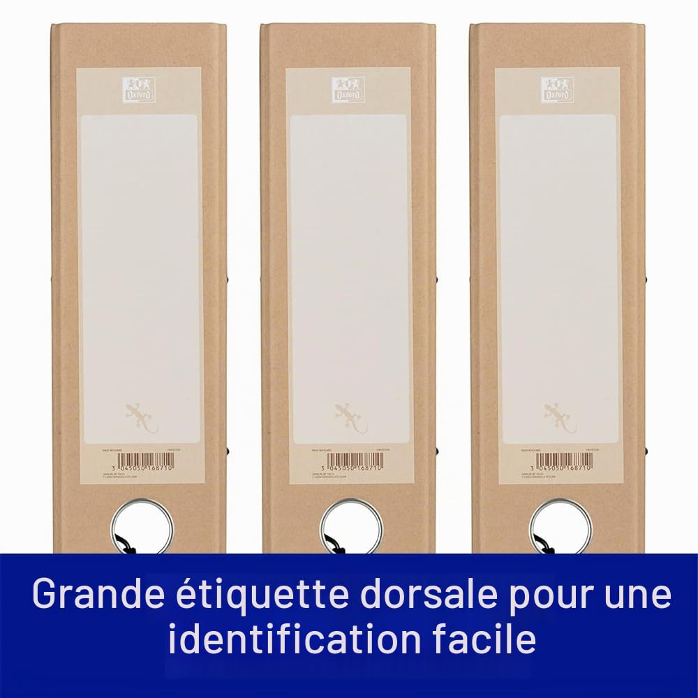 Oxford - Lot de 3 classeurs A4 de 8 cm de large - Bon pour l'environnement - Beige