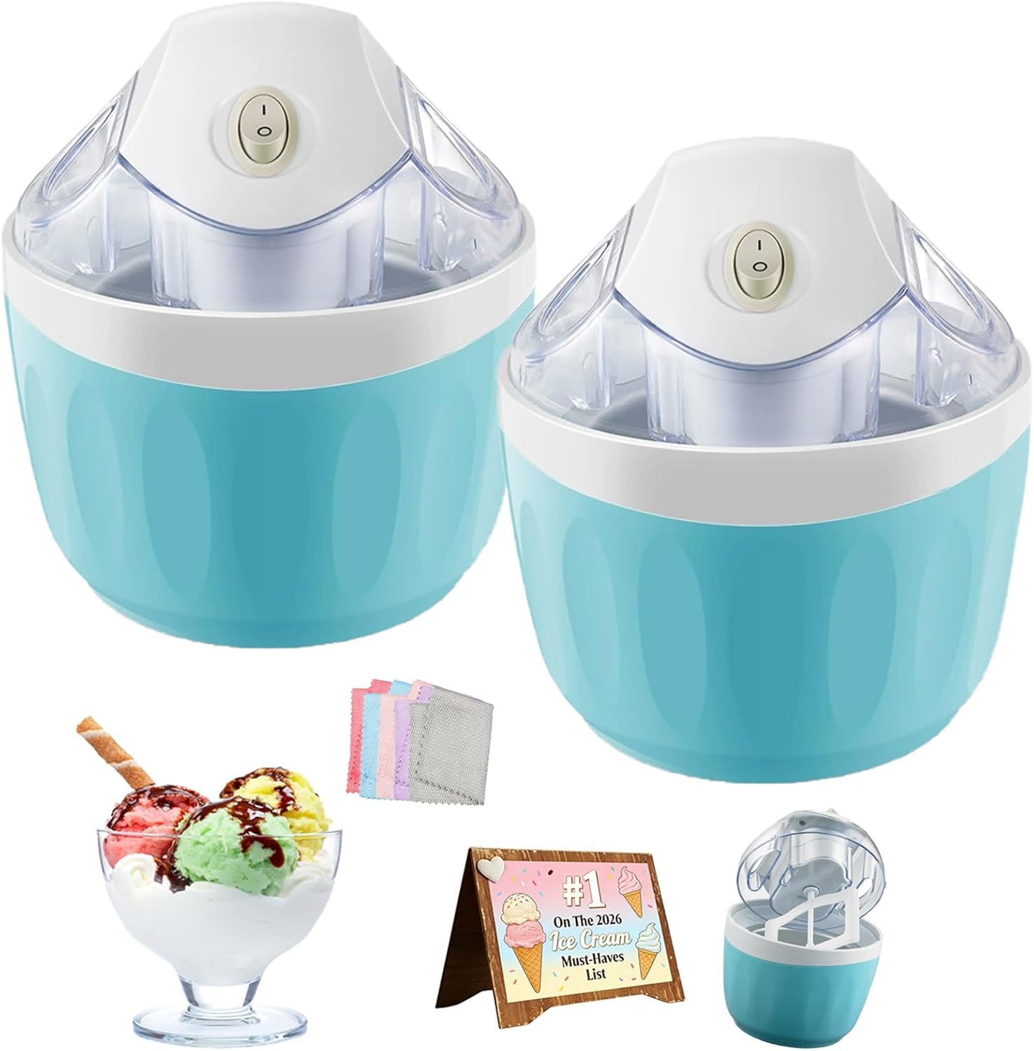 Kleine Mini-eismaschine Für Zuhause, Neue Persönliche Eismaschine 2026 Mit Ein-knopf-bedienung, Kompakte Elektrische Sorbetmaschine (500 Ml) Für Selbstgemachte Eiscreme Und Den Täglichen Blue*2