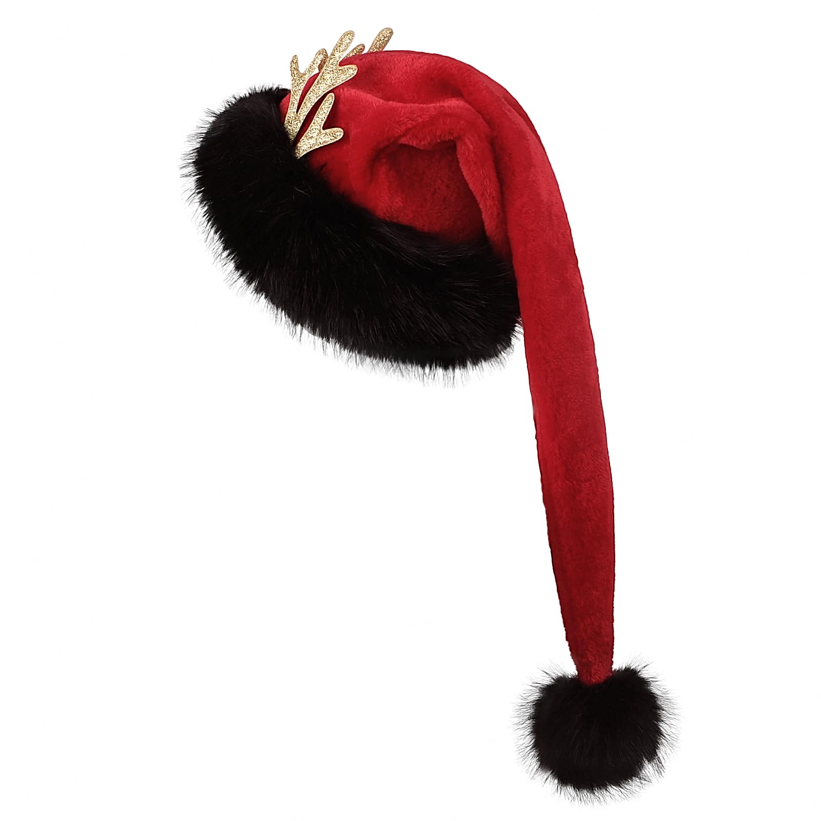 Classic Red Velvet Christmas Hat with Fuzzy Faux Fur Trim & Pompom - Image 3