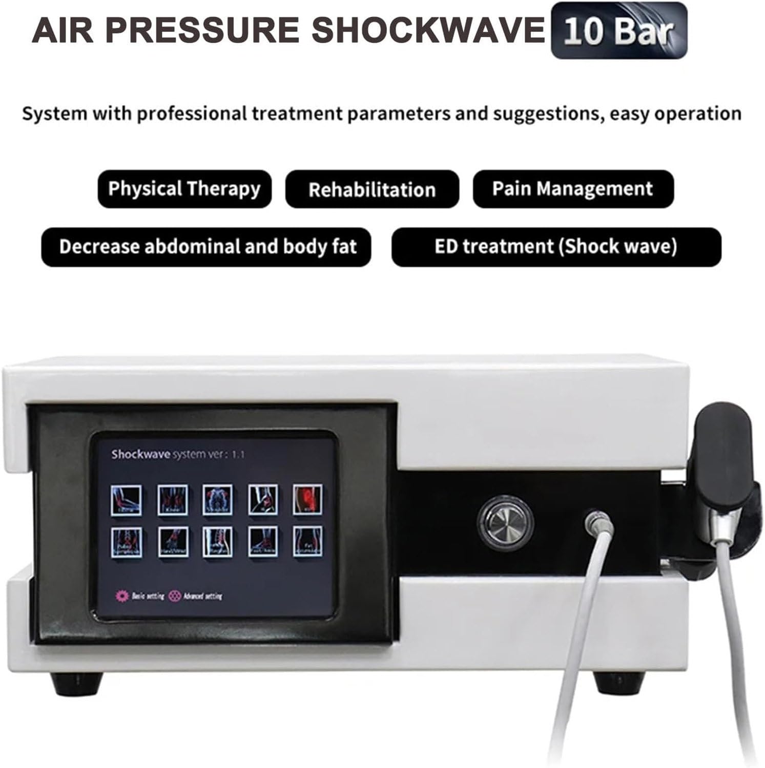 Dispositivo per terapia a onde d'urto,macchina per fisioterapia a onde d'urto,apparecchio per terapia extracorporea a onde d'urto, con schermo touchscreen LCD,per il sollievo dal dolore alla schiena C