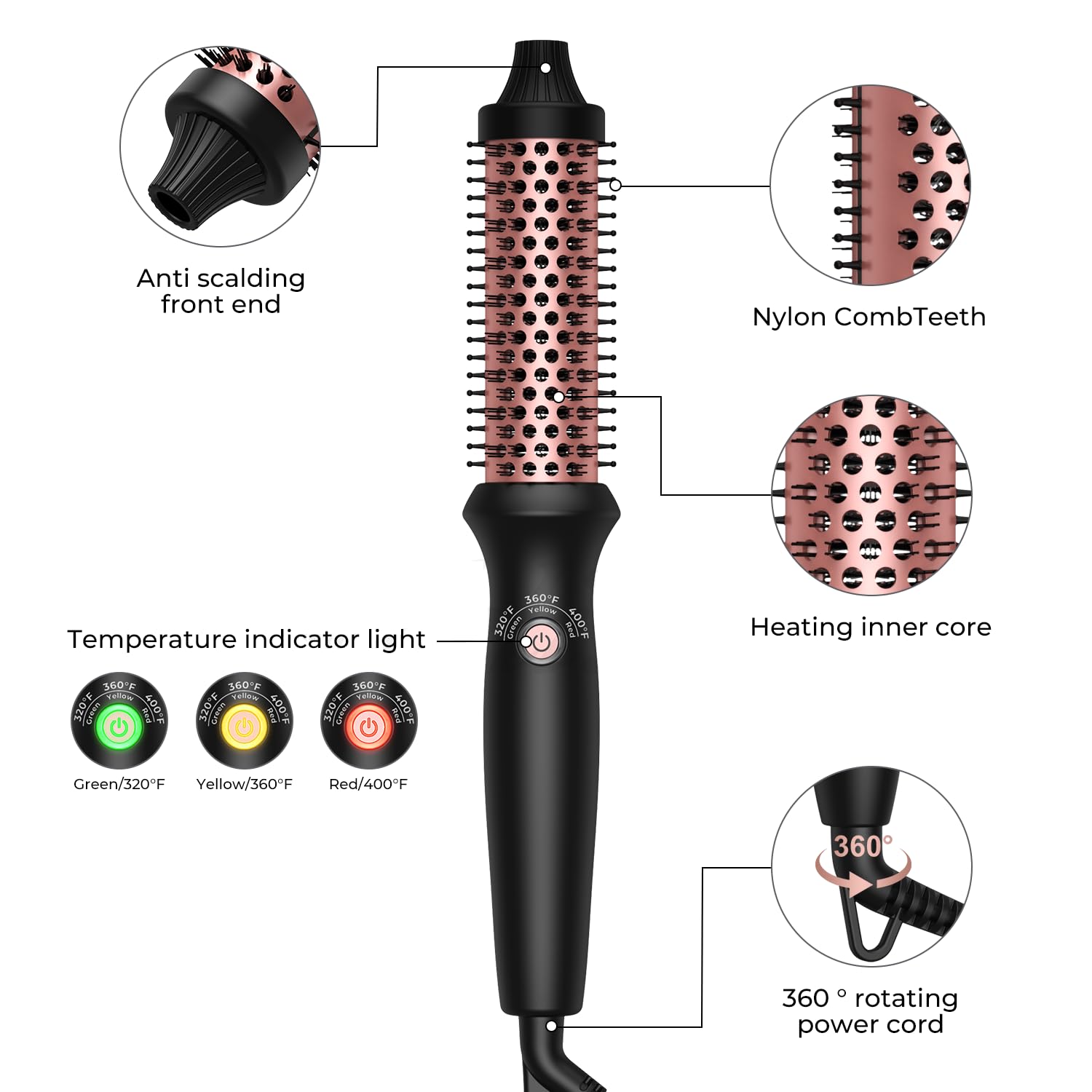 UKLISS Szczotka termiczna 32 mm, Thermal Brush wyświetlacz LCD [160-200°C], profesjonalna szczotka termoaktywna, podwójna szczotka do podróży, do stylizacji włosów – grzebień, kręcona, gładka (czarny