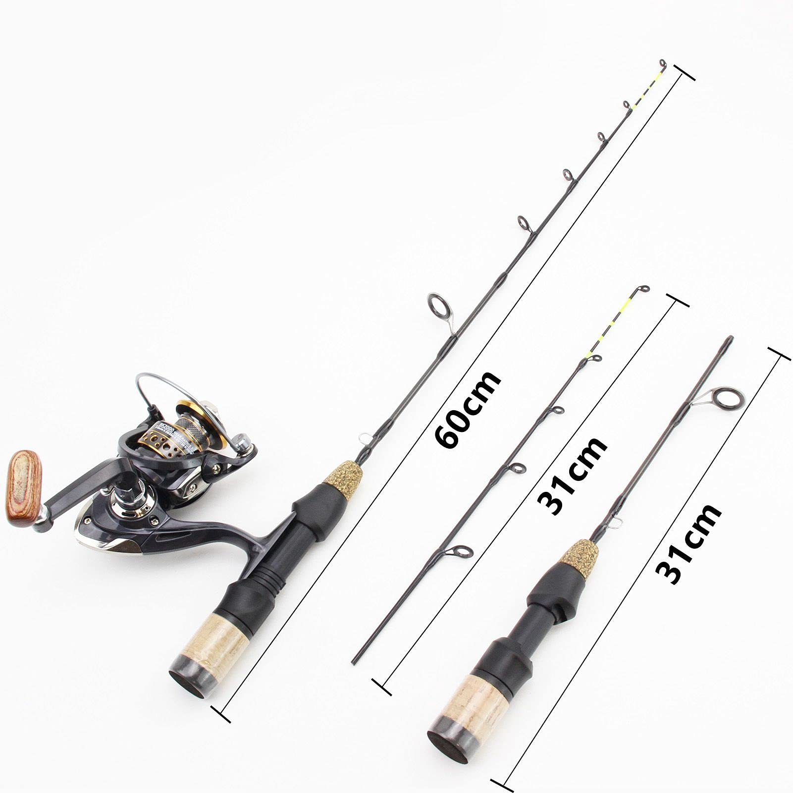 GudGmtoy IJshengel, Dubbele Tip IJsvissen Winter Hengel Garnalen Stengel Carbon Fiber Hengel met Spinning Wiel Visgerei Set Zoetwater Zoutwater (Vishengel zonder Spinning Reel