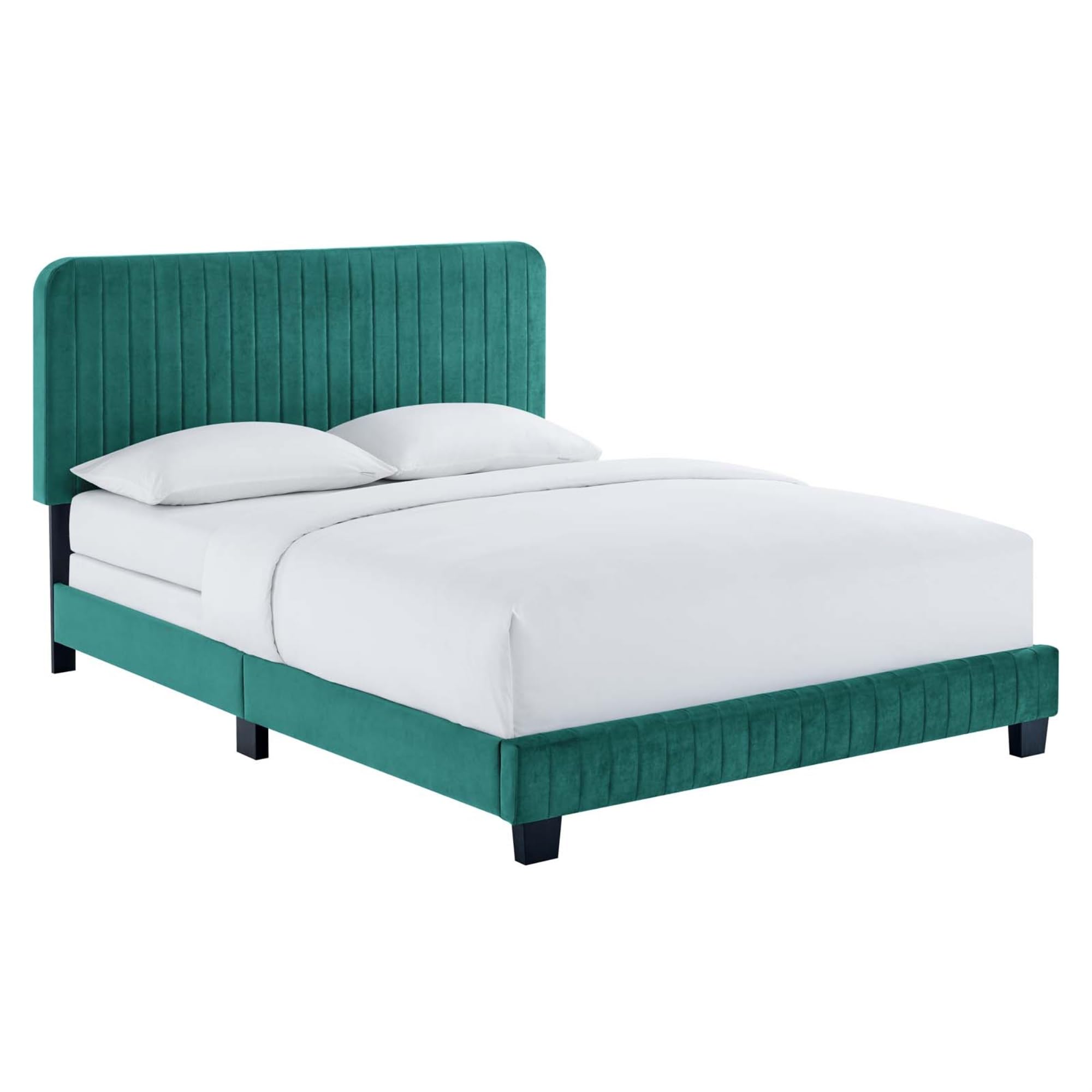 ErgodeLuxurious Twin Bed - Elegant Deco Design, Channel Tufted Detail, Stain-Resistant Velvet Upholstery, Support Legs, Accommodates Various Mattress Styles, Easy Assembly - 400 lb Weight Limit