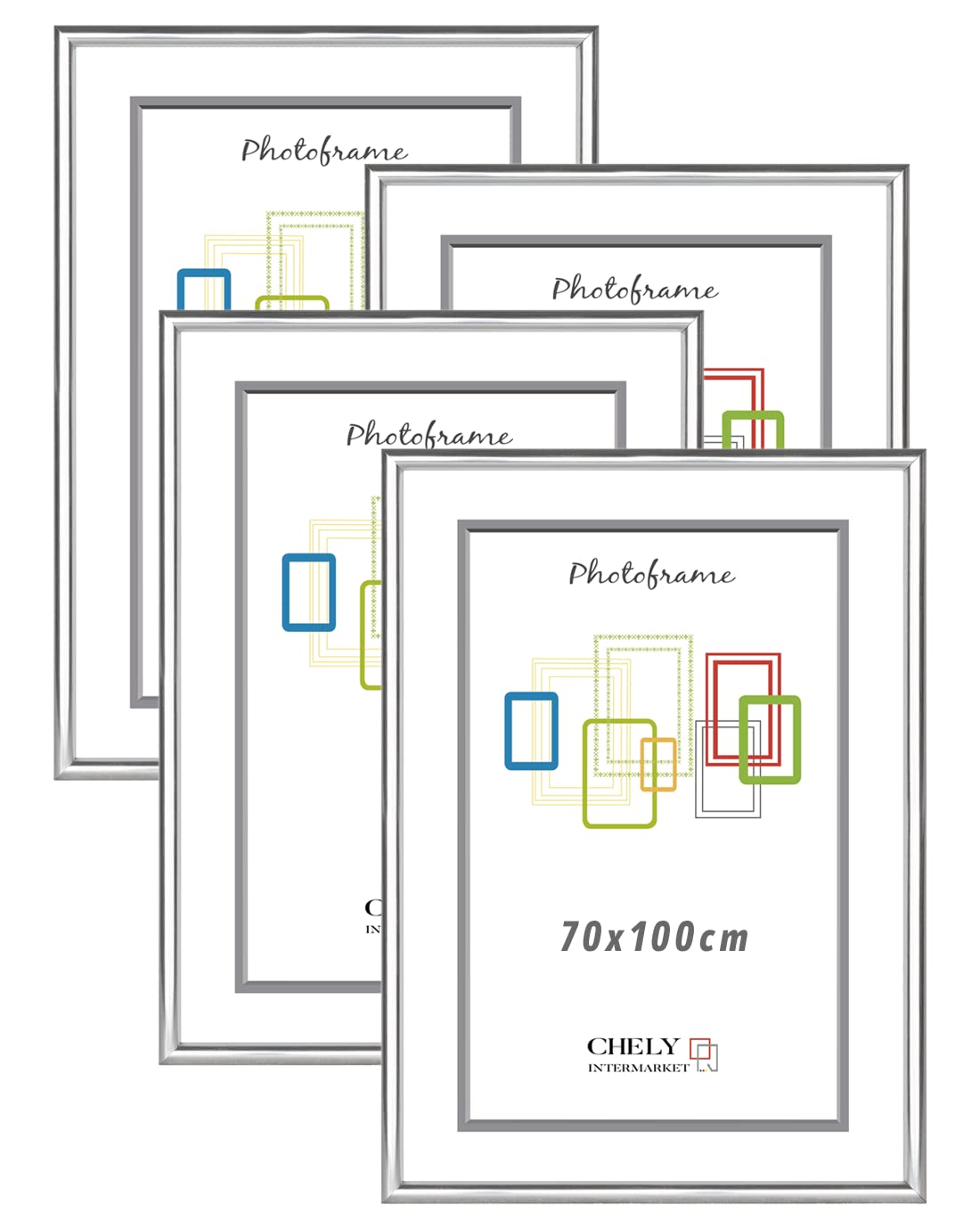 CHELY INTERMARKET Marcos de fotos 70x100cm MOD 311 Plateado Pack 4 unds Cuadro de pared para foto
