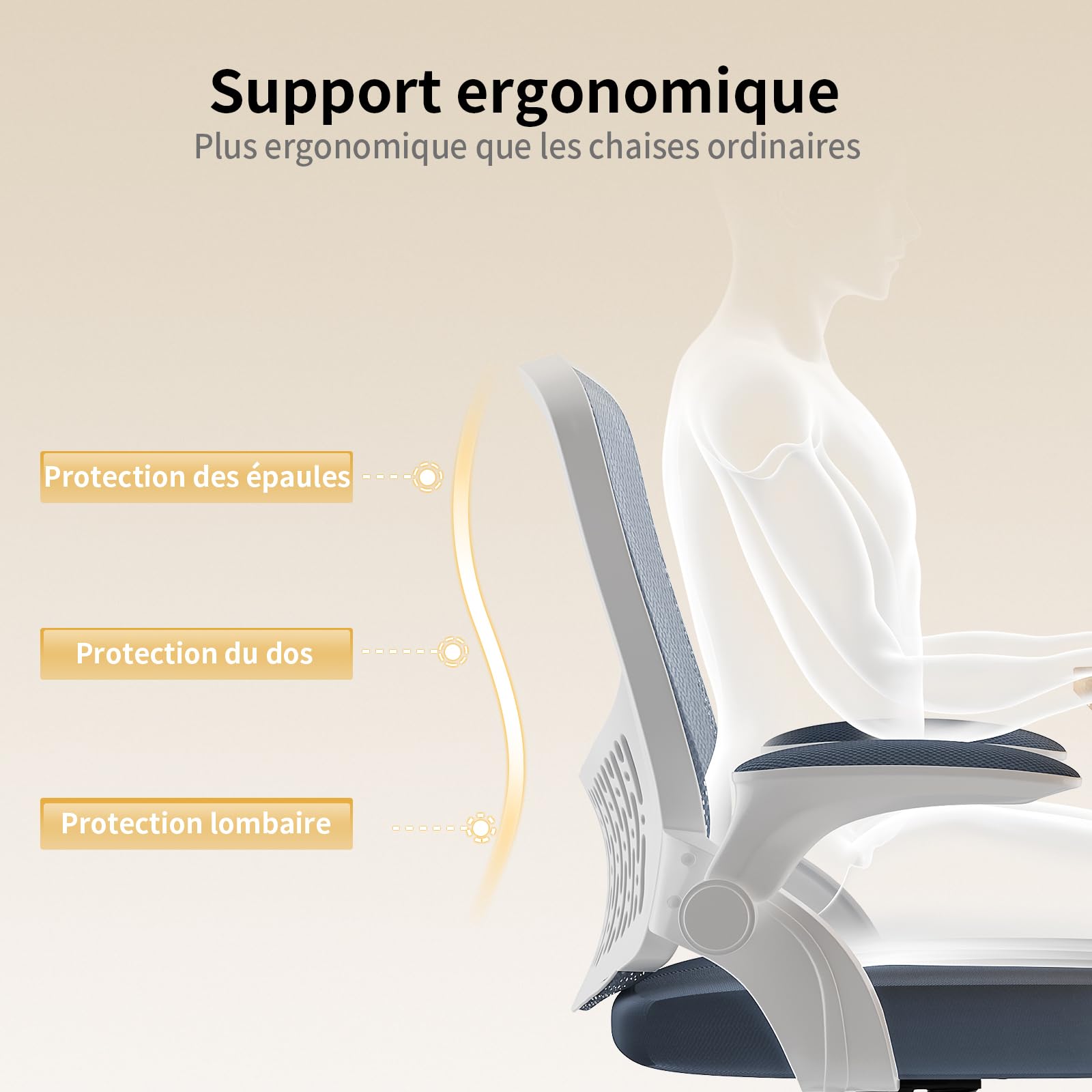naspaluro Chaise de Bureau, Chaise de Bureau Ergonomique avec Accoudoirs Rabattables À 90°, Soutien Lombaire Unique, Maille Respirante, Siège Pivotant À 360° avec Fonction Swing, Gris Foncé