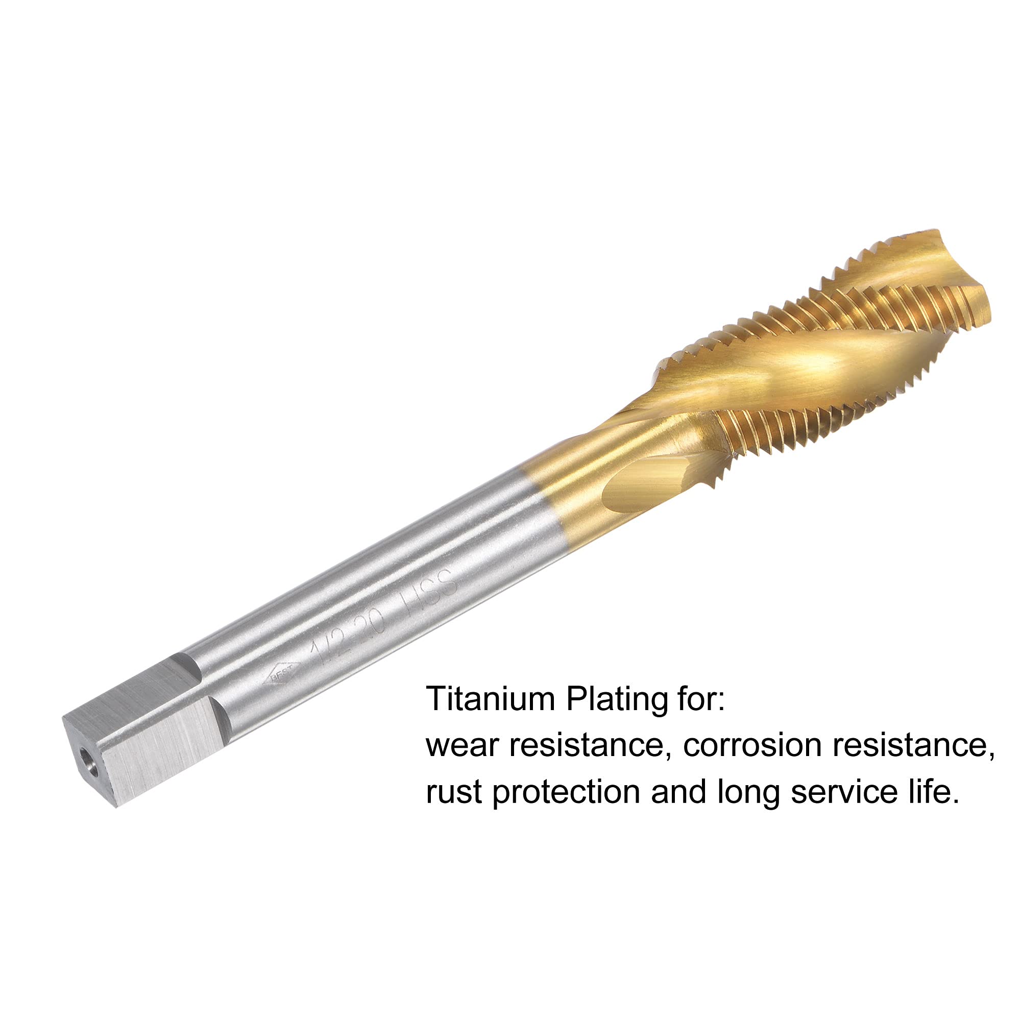 sourcing map Taraud Fil Spirale Cannelure 1/2-20 UNF HSS Haute Vitesse Acier Titane Plaqué Machine Fil Vis Taraud 3 Cannelures Tapotement Outil H2 Tolérance
