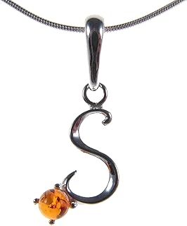 BALTIC AMBER AND STERLING SILVER 925 ALPHABET LETTER S...