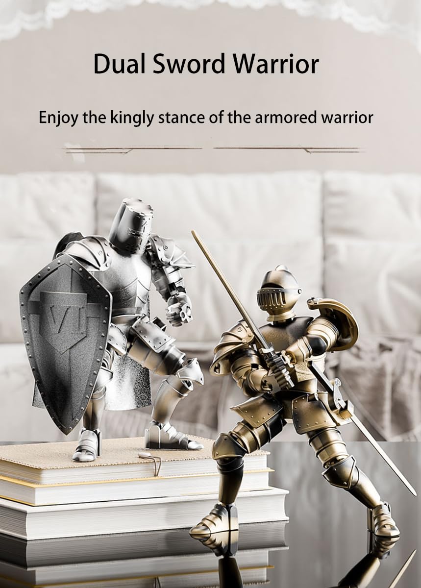 Mittelalterliche Ritter-Actionfigur, bewegliche Attrappe T13 bewegliche Roboterfigur, Fantasy-Krieger-Display-Modell (Montage erforderlich) (Gelb)