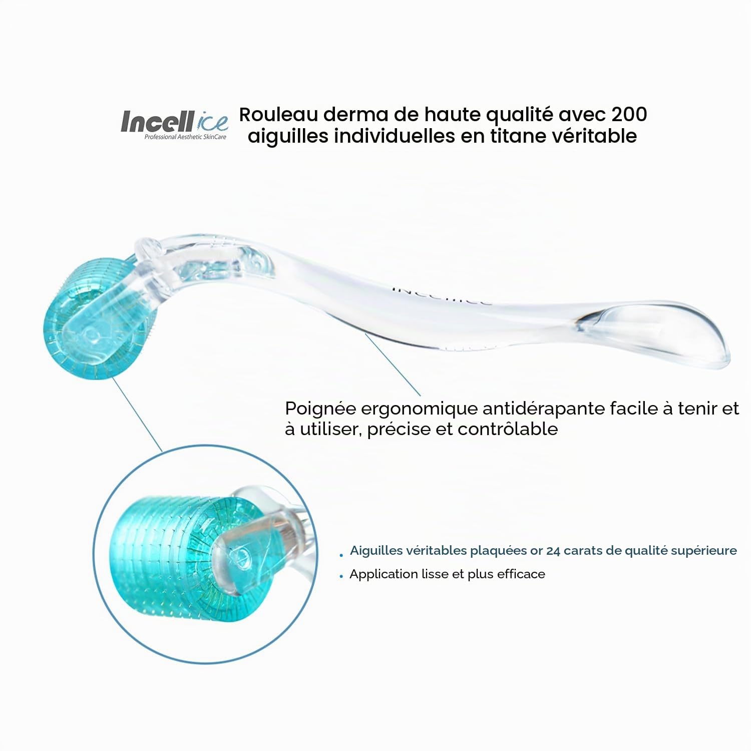 Derma Roller Cheveux Repousse 0,5, Rouleau de Croissance de la Barbe avec 200 Vraies Individuel Aiguilles en Titane, Microneedling Roller pour Visage, Corps et Cuir Chevelu Hommes et Femmes