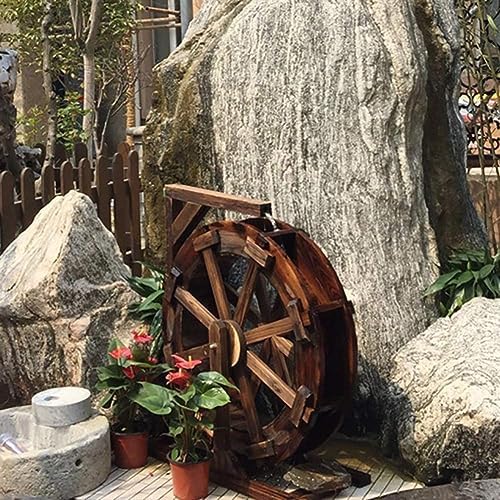 Water Wheel Fountain Outdoor Garden with Stand - Wooden Water Wheel for Patio, Pond, Pool, and Garden Decoration - Vintage Rustic Ornamental Water Feature