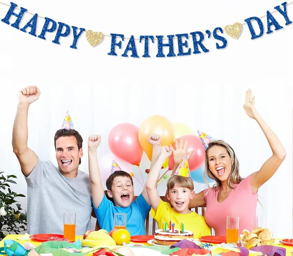 Glitter Blue Happy Father's Day Decorations Banner Fathers Dad's Papa's Dad Party Garland Banner for Party Supplies Home Celebrate