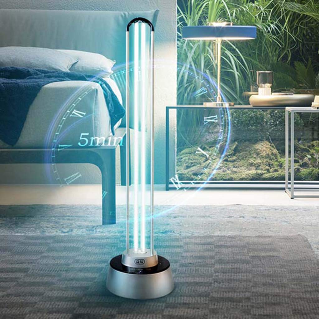 Lámpara germicida UV 150W con Control Remoto, Lámpara de desinfección móvil con ozono | Inicio Jardín de Infantes Desodorante y ácaro Púrpura Esterilización de eficacia Alta y Ligera 99.9%-Silv