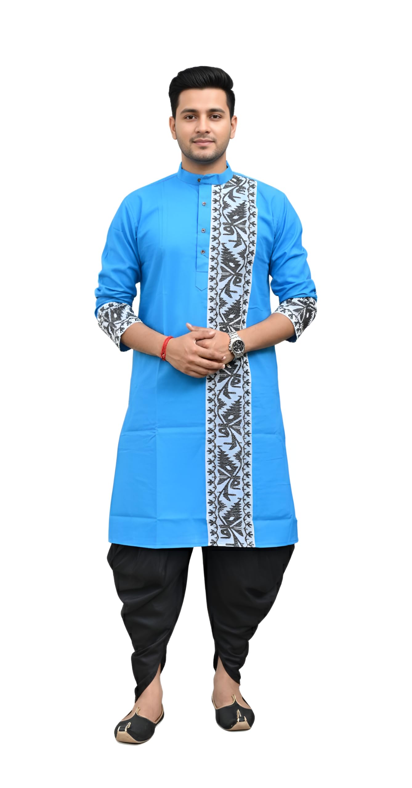 Janasya Cotton Jamdani Kurta Punjabi for Men, Traditional Woven Design, Multiple Colors, Party Festival, M L XL XXL Sizes in neutral