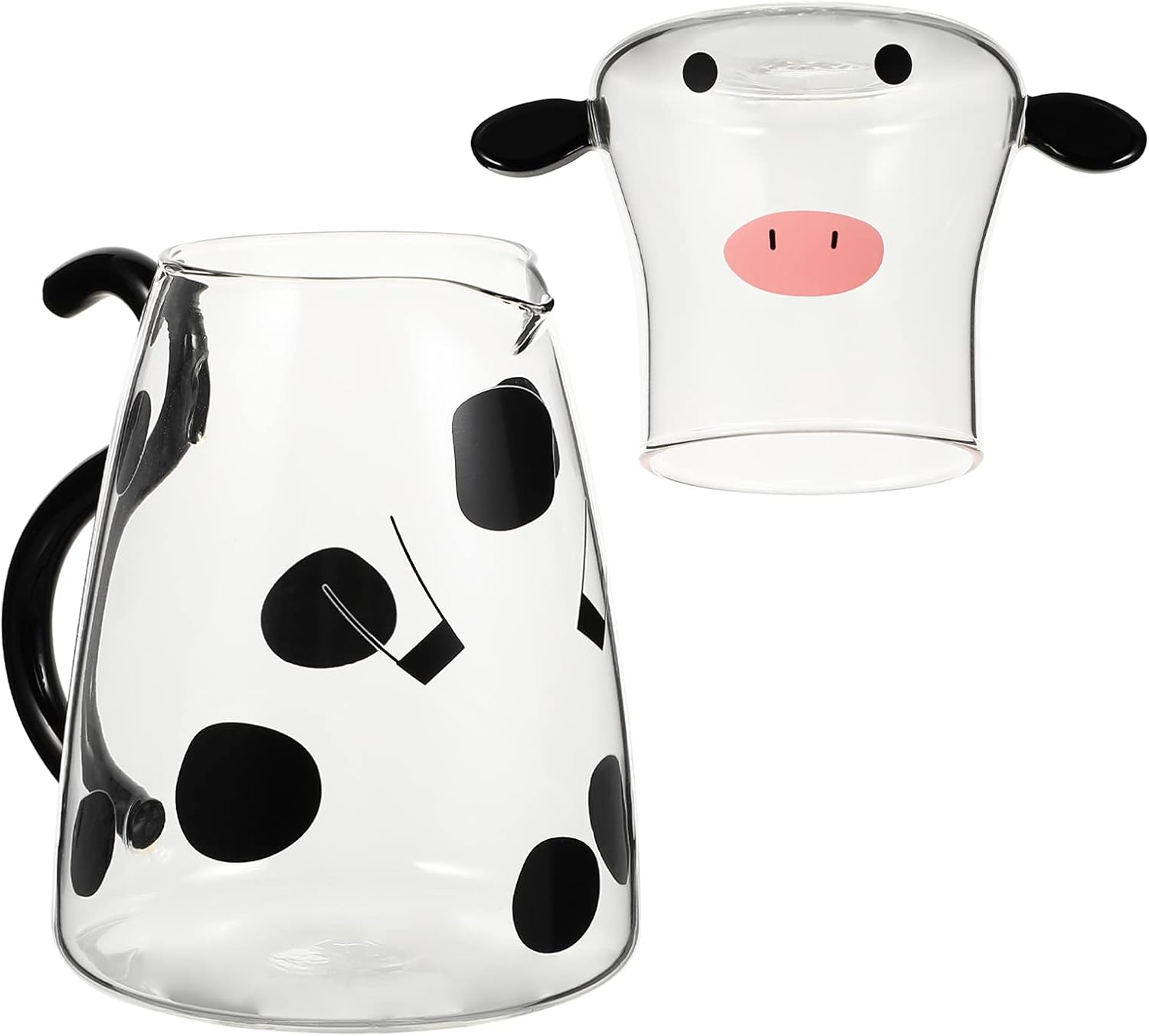 DOITOOL Coffee Creamer Cute Cow Shape Water Pitcher Glass Tea Kettle Cartoon Tea Pitcher Microwave-safe Coffee Kettle Glass Cups