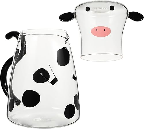 NUOBESTY Jarra de bebidas frías Jarra de vidrio con forma de vaca, botella de agua fría para bebidas, tetera para microondas, tetera, tetera,