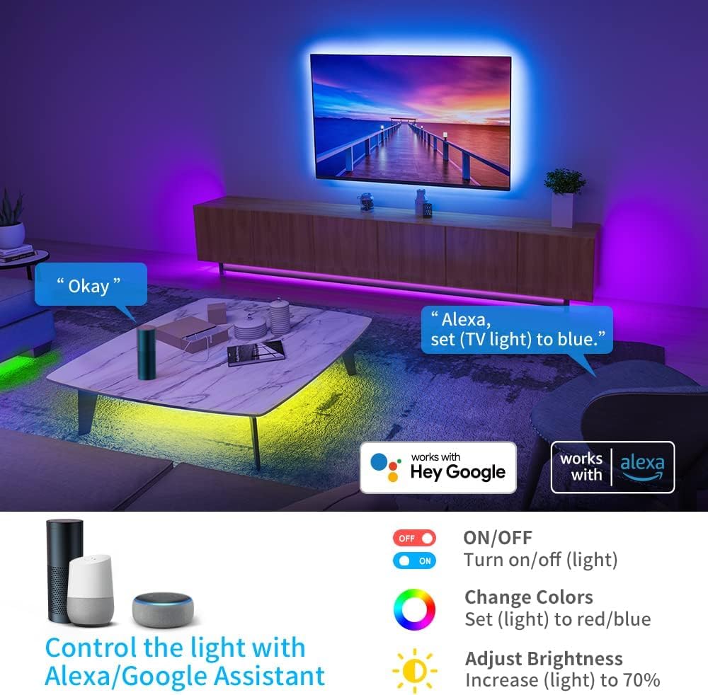 Govee Striscia LED 10 Metri, Smart WiFi Striscia LED RGB, Compatibile con Alexa e Google Assistant, Controllo dell'APP, Modalità Musica, Multicolore Luci LED Camera da letto, Bar, Festa, 24V