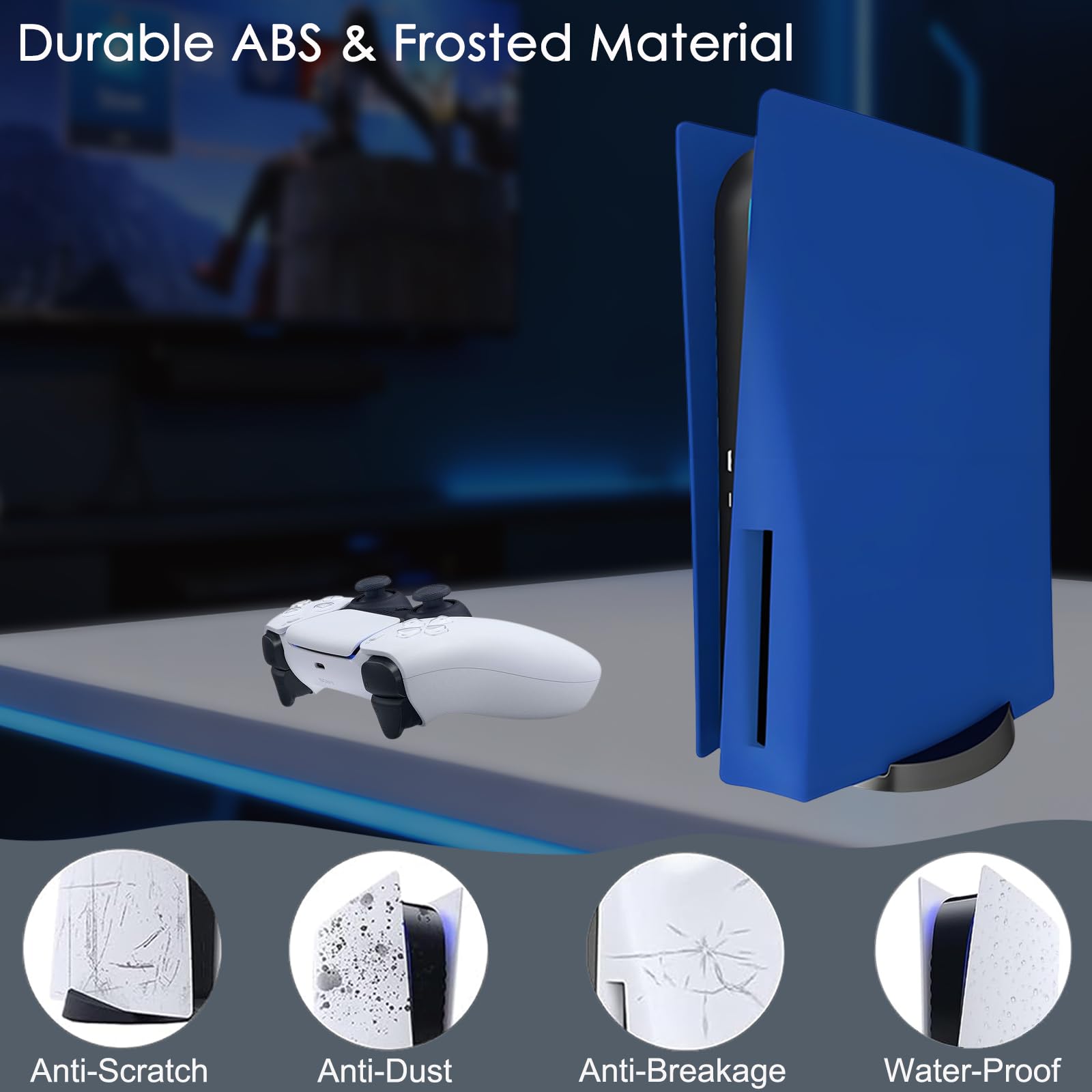 Megadream Coque de rechange pour console PS5 - Coque rigide en ABS résistant aux chocs, anti-rayures et anti-poussière - Compatible avec Playstation 5 Disc Edition - Bleu