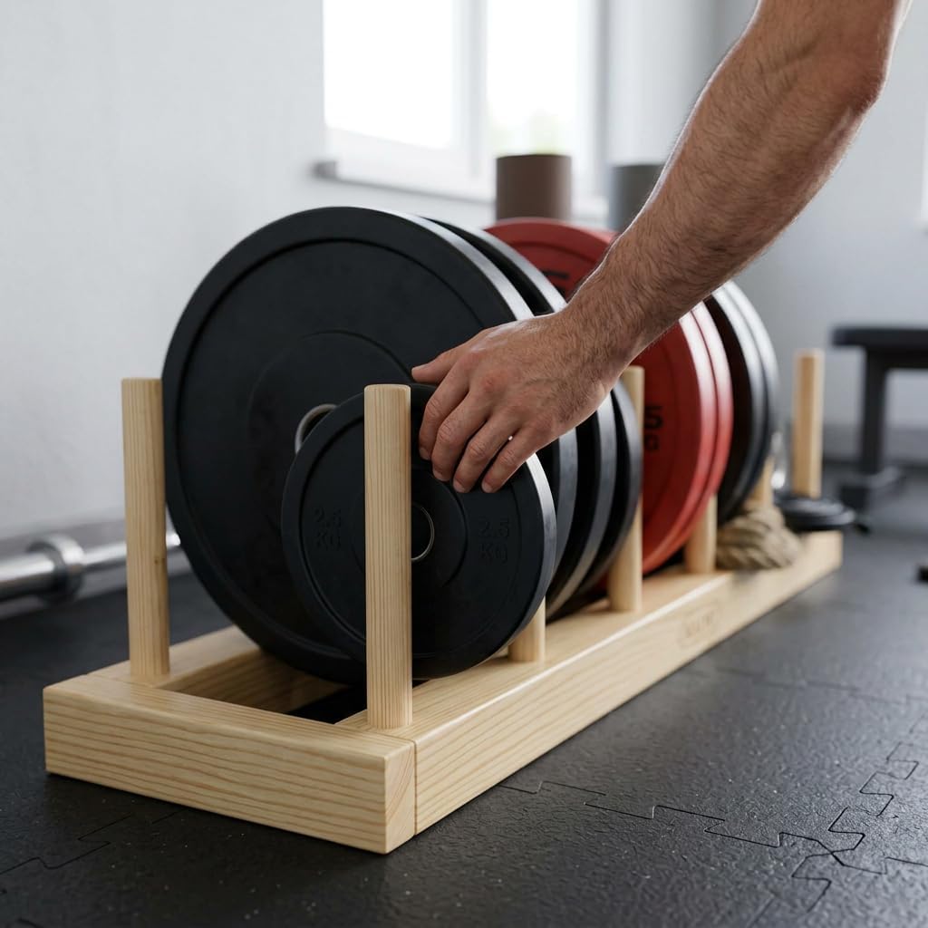 MAUMI Weight Rack for Home Gym - Storage Bumper Plate Rack Holder from Wood image 5