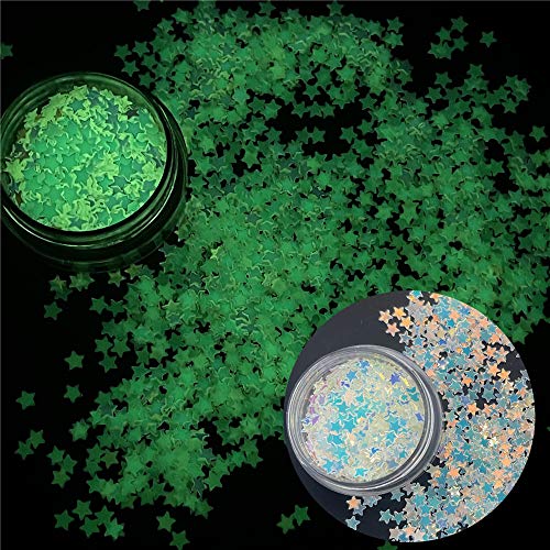 Prettyg 5 Boxes Set Luminous Star Nail Art Glitter Glow In The Dark 3D Holographic Sparky Star Shape Glitter Stickers For Resin Diy Making Art Craft Nail Decoration Accessories Nightclub Makeup Set1 #TOP5