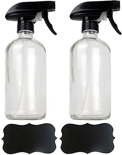DII Juego de botellas de spray de vidrio recargables con etiqueta de pizarra, 16 oz, transparente S2