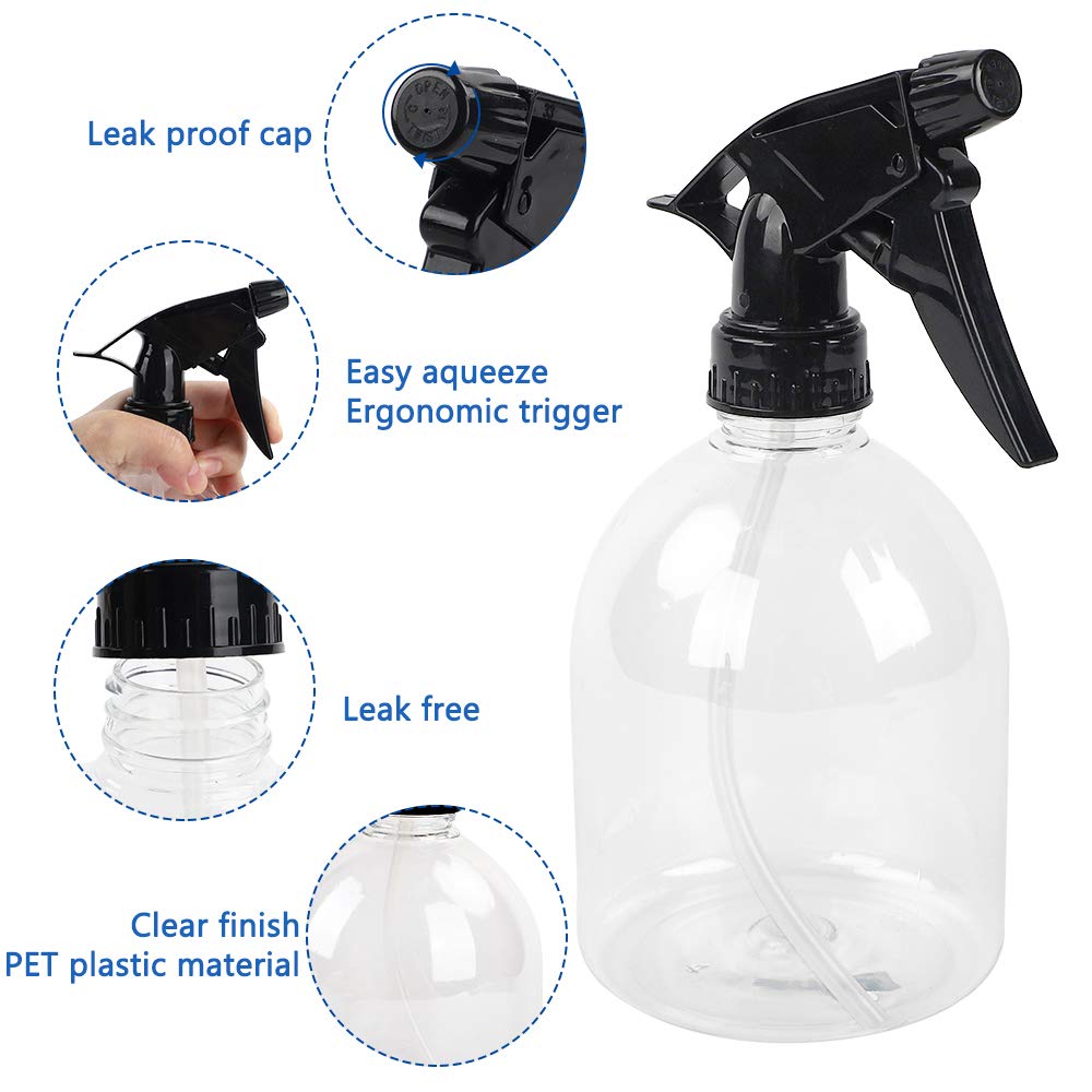 Spray Bottles, 4pcs 16oz Empty Spray Bottle for Cleaning Solutions,Planting, Cooking with Black Trigger Sprayers, Adjustable Nozzle