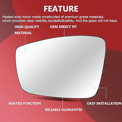 Miniatura 2 de Espejo calefactable de repuesto de vidrio para Volkswagen VW Passat Jetta Beetle 2011-2018, paso izquierdo, vidrio convexo con soporte trasero