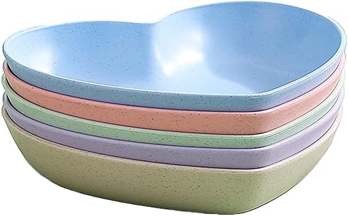 Incauca Paquete de 5 mini salsas con forma de corazón de 6 pulgadas, paja de trigo irrompible, platos de postre pequeños, platos de ensalada para