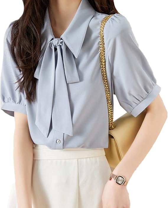 Amazon シャツ 半袖シャツ レディース 透けにくい ブラウス オフィス ワイシャツ 半袖 定番 白 開襟 とろみ 白シャツ 女性 トップス シャツ リボン きれいめ 大人 仕事 オフィス 無地 通勤 就職活動 羽織 おしゃれ 可愛い ボウタイシャツ シャツ ブラウス
