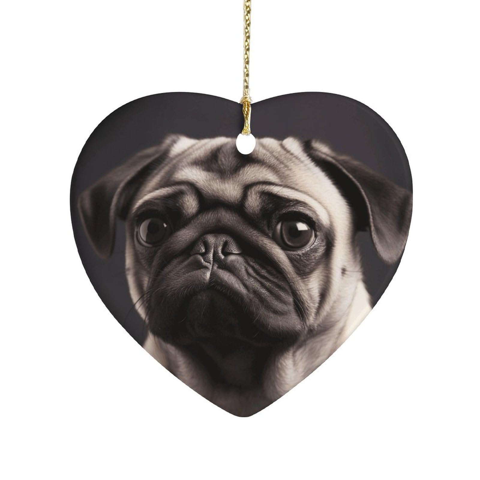 Pug Heart Ornament Precious Heart-Shaped Pendant Idea Ceramic Ornaments with Gold String Personalized Heart Shaped Decoration for Outdoor Party Love