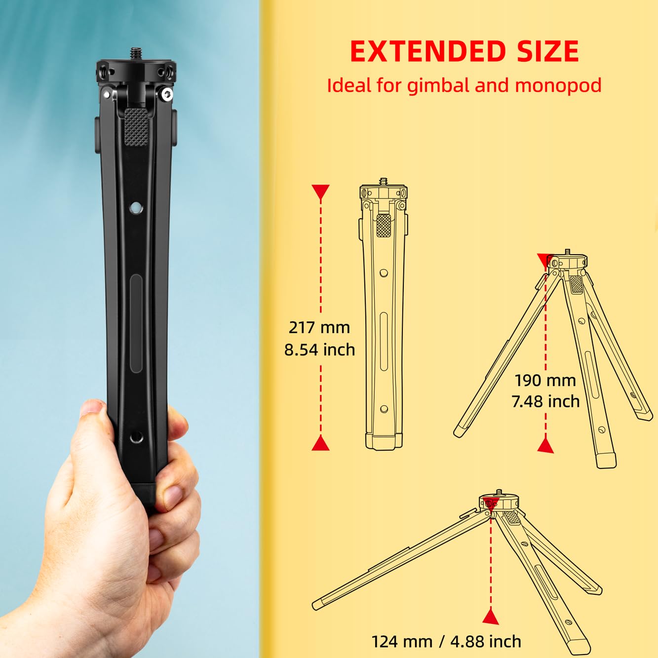 Zeadio Treppiede Metallico Regolabile - Supporto da Tavolo Universale per Fotocamera, Gimbal, Action Cam, Videocamera, Microfono, Luce LED (Portata 40kg/88lb)