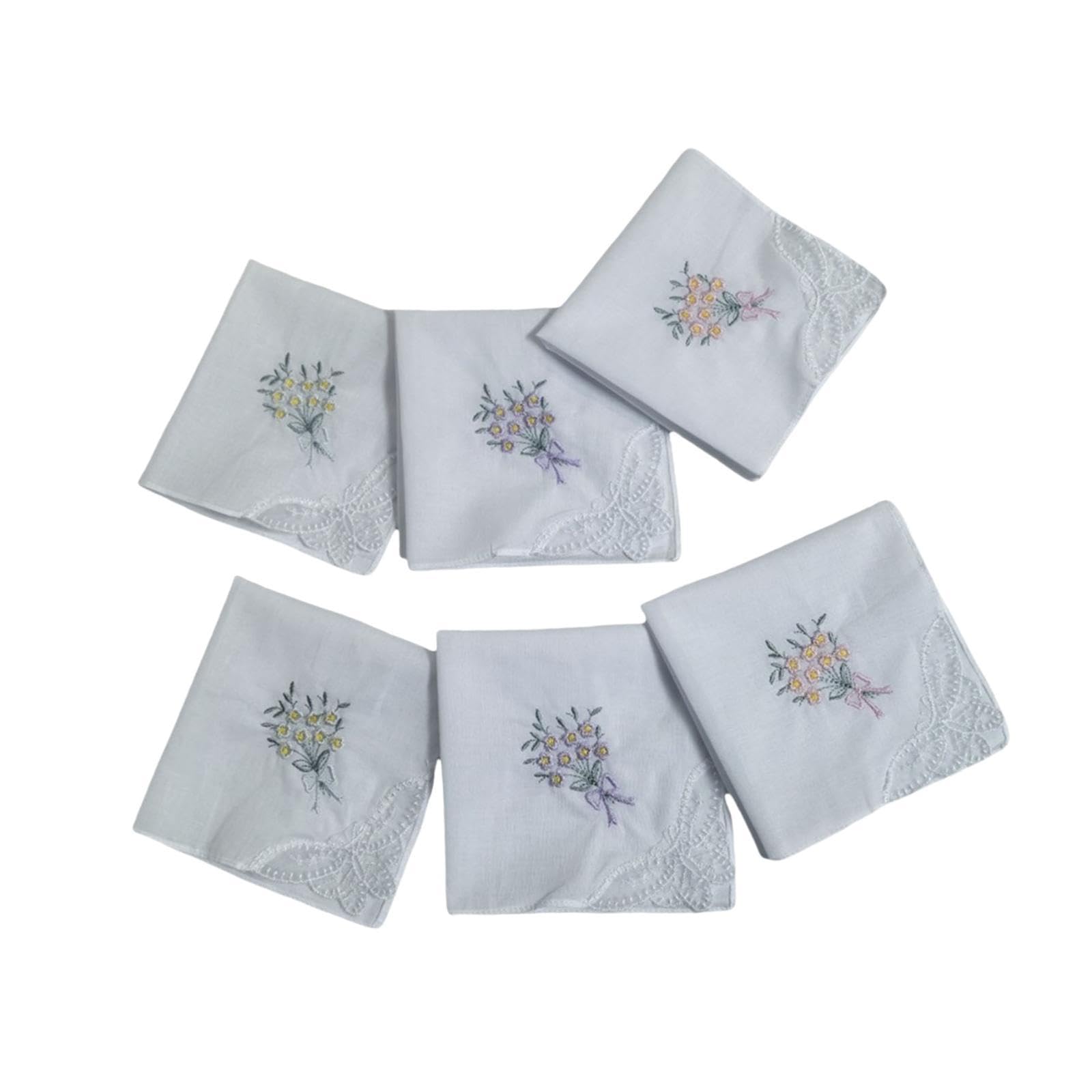 Colaxi 6 Pieces Embroidered Cotton Handkerchiefs Embroidered Flower Hankies for Wedding