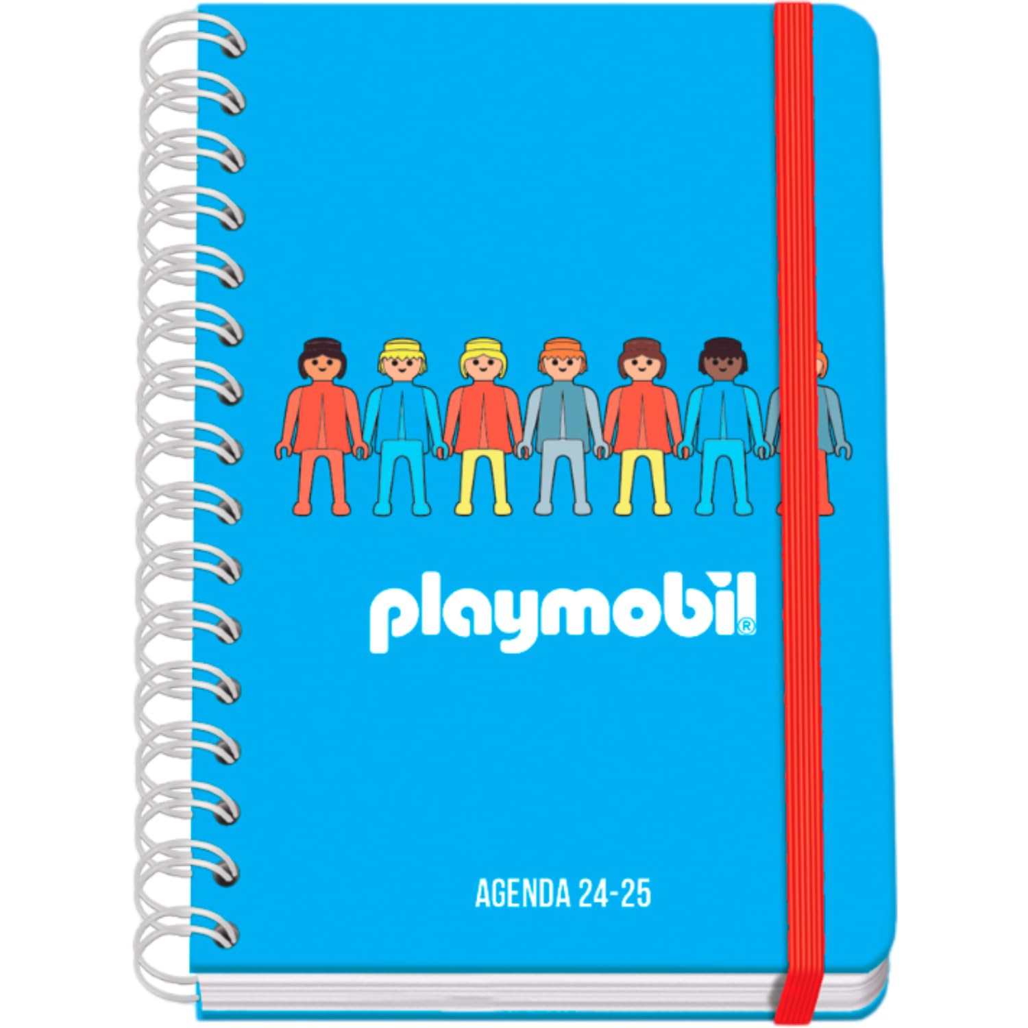 Dohe - Agenda Escolar 2024 2025 - Semana Vista, Tamaño A5 (15x21 cm), Cierre Anillas y Goma, Español e Inglés, 4 Páginas de Pegatinas, Septiembre a Junio, Material Escolar - Playmobil Core