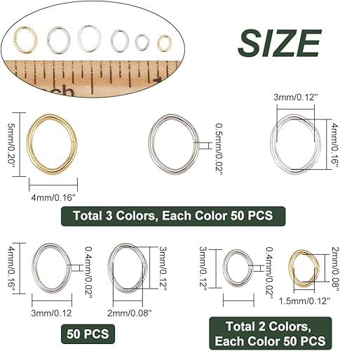 Miniatura 2 de PH PandaHall 300 piezas de anillos abiertos de 3 tamaños, conectores de junta tórica ovalados para fabricación de joyas de latón de acero inoxidable