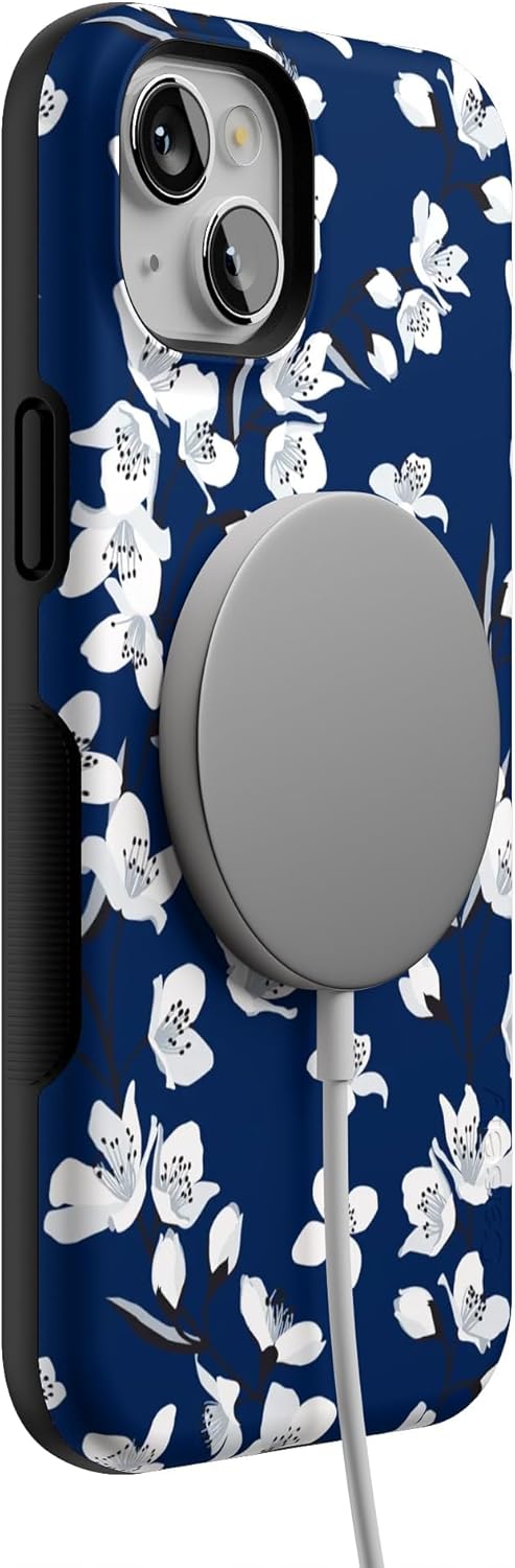 Casely iPhone 14 Plus Case | Floral Forest | Navy Cherry Blossom Floral | Bold Protective Design | Compatible with MagSafe