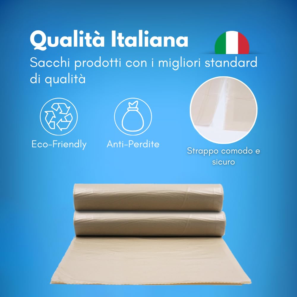 GM 80 Sacchi Ambra Trasparenti Grandi Resistenti misura 90x120 cm in Plastica HDPE, 130 litri, Sacchetti indifferenziata, Buste spazzatura, Bustoni immondizia condominiali, 8 Rotoli da 10 Buste