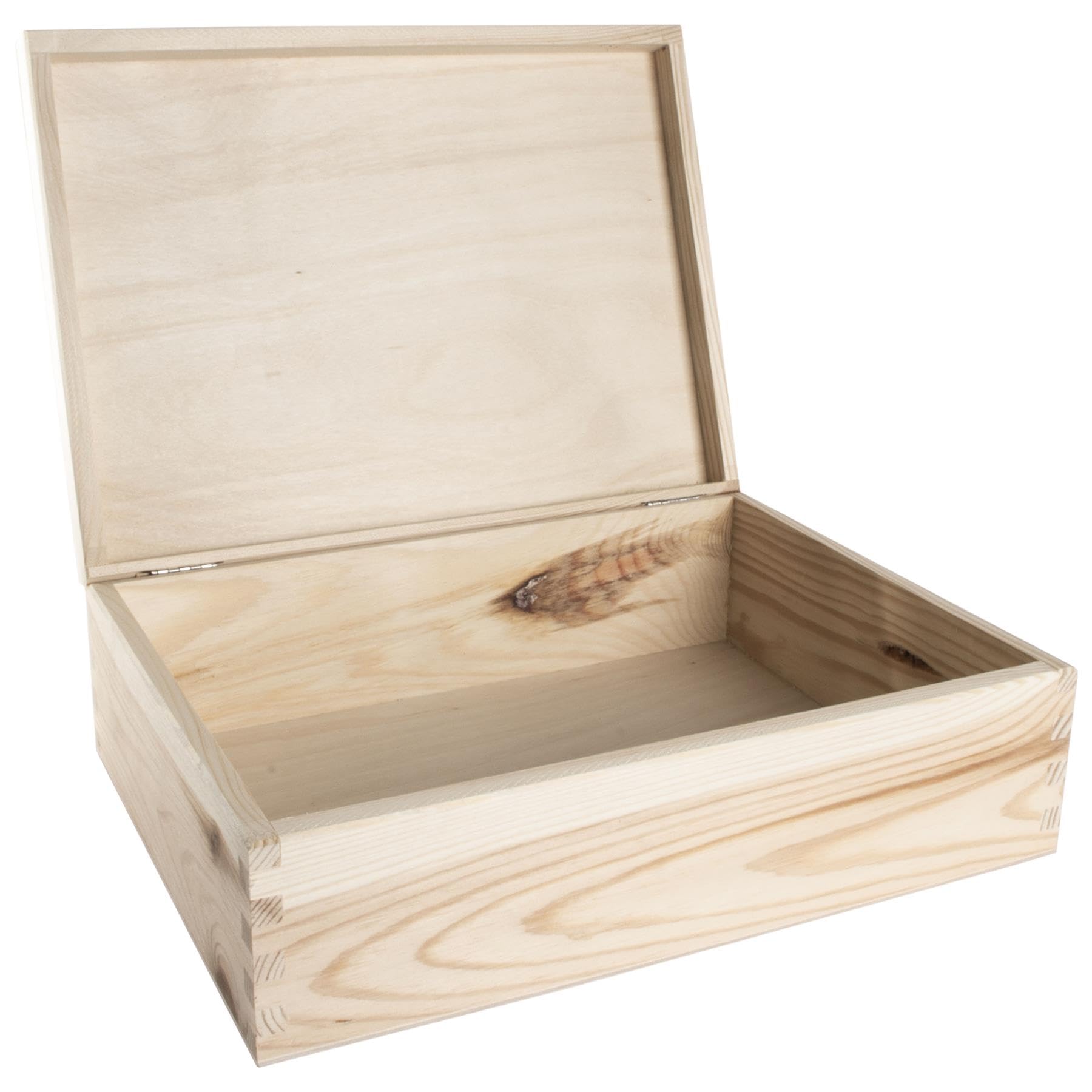WooDeeDoo Wooden A4 Storage Box with Hinged Lid – 34 x 25 x 10 cm – Unfinished Rectangular Pine Box for Paper Documents Stationery Art Supplies Craft Tools Scrapbooking Custom Decoration — image 1
