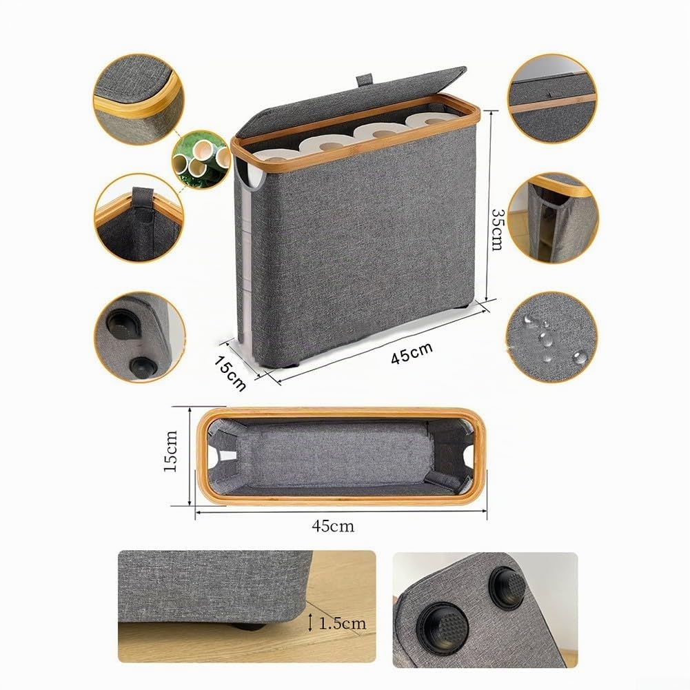 Lecreatekit Panier de rangement pour rouleaux de papier toilette, support de salle de bain avec couvercle, boîte de rangement chic pour une salle de bain propre et bien rangée (beige)