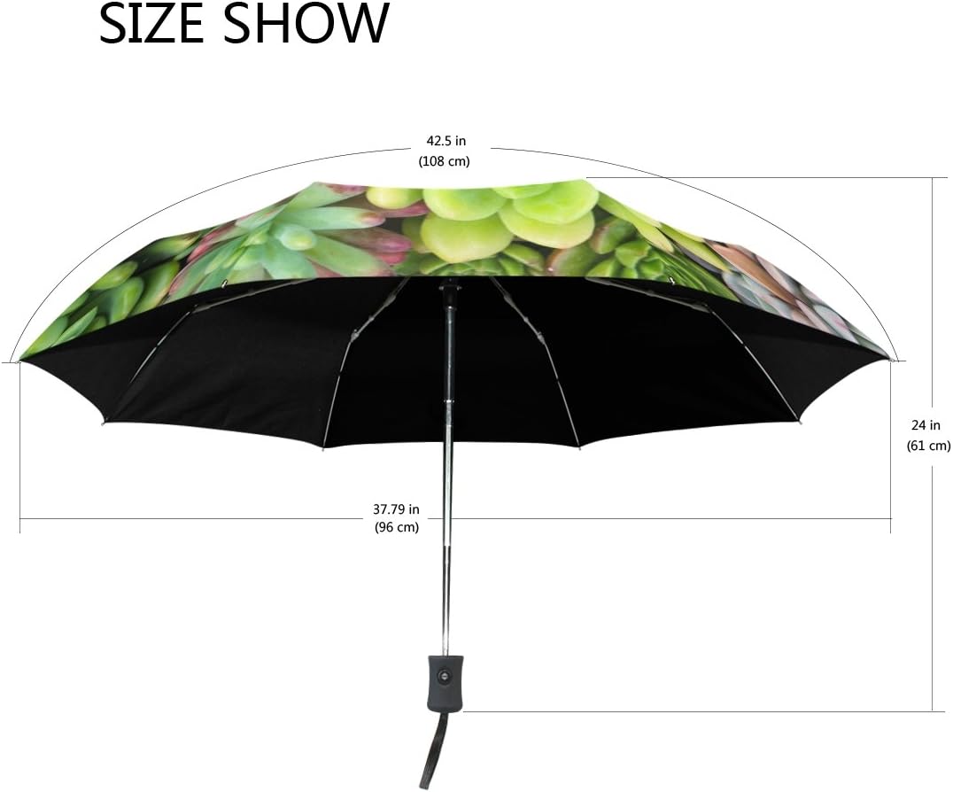 auto Open Close Folding Umbrella Succulents Pattern Unbreakable Sun Strong Anti-UV Foldable Lightweight Big