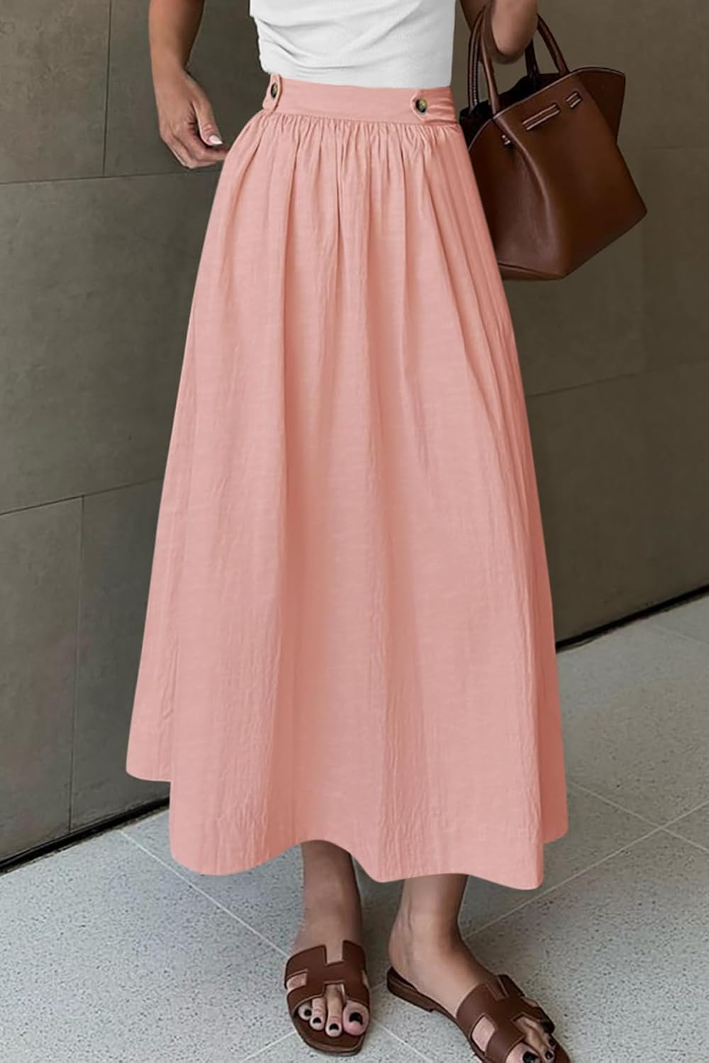 CFLONGE Women's 2025 Bohemian Long Skirts Flowy High Waist A Line Maxi Skirts for Women Summer Pleated Midi Skirt with Pocket - Image 6