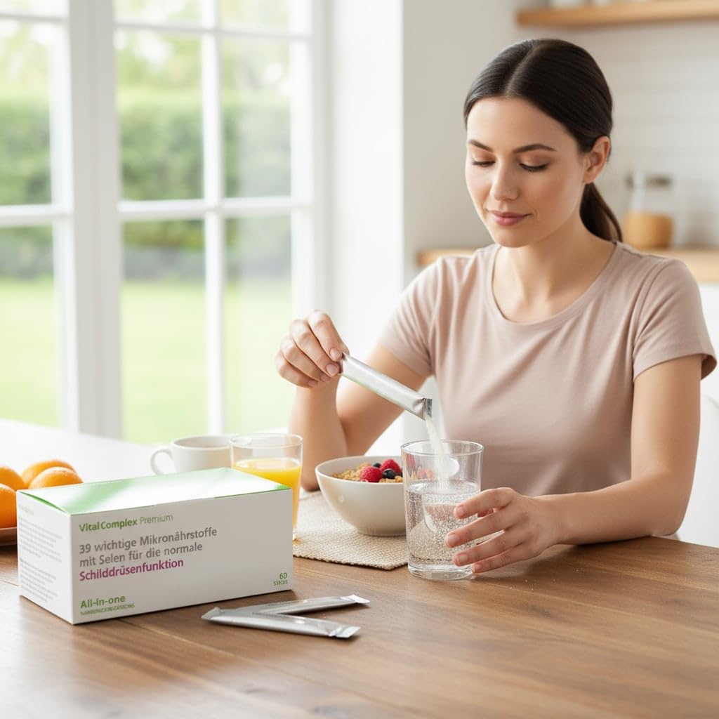 VitalComplex Premium Schilddrüse – 39 Mikronährstoffe mit Selen, ohne Jod | All-in-One Formel mit 200 µg Selen, Zink, B-Vitaminen & Aminosäuren – Selen trägt zu einer normalen Schilddrüsenfunktion bei