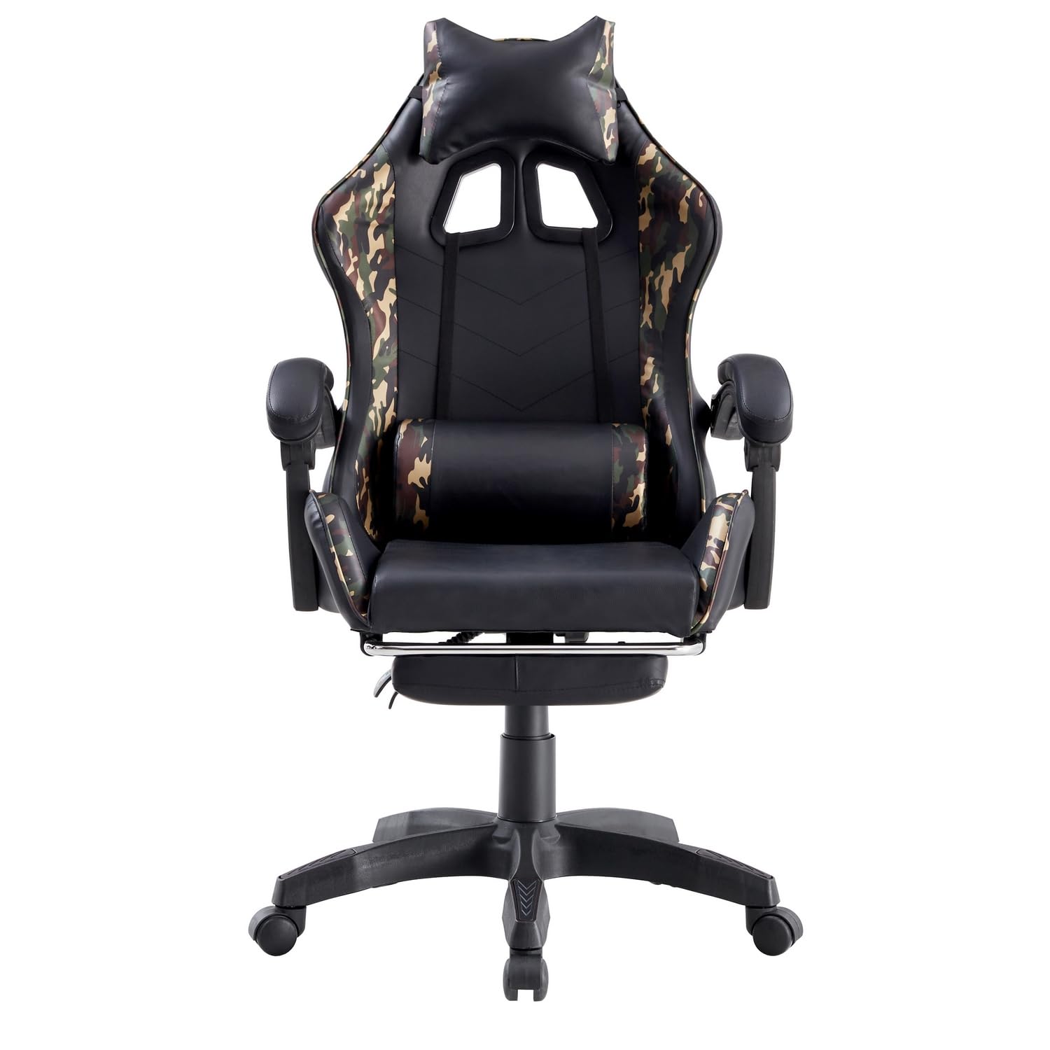 WeHome - Sedia da Gaming Racing Ergonomica Reclinabile con Braccioli, Poltrona Ufficio Girevole con Rotelle, Poggiapiedi, Poggiatesta e Cuscino Lombare in Similpelle, Portata: 125kg (Camouflage)